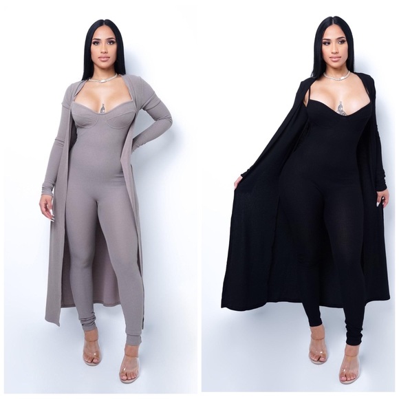 long cardigan with jumpsuit